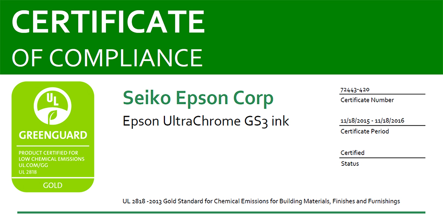 Greenguard gold certification epson